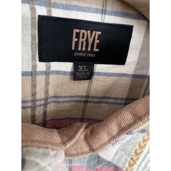Frye Sz XL Mens Plaid Soft Flannel cotton ‎ Shirt Button Front Collar  Blue Gold - Picture 4 of 10